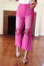 Load image into Gallery viewer, Cut Loose Hot Pink High Rise Washed Distressed Hem &amp; Knee Cropped Pants
