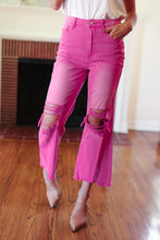 Load image into Gallery viewer, Cut Loose Hot Pink High Rise Washed Distressed Hem &amp; Knee Cropped Pants
