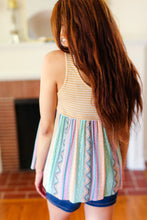 Load image into Gallery viewer, Mustard Two-Tone Boho Print Back Tie Tank
