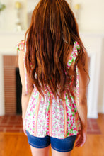 Load image into Gallery viewer, Summer Days Ivory &amp; Fuchsia Floral Smocked Shoulder Tie Top
