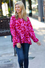 Load image into Gallery viewer, Red &amp; Magenta Floral V Neck Woven Babydoll Top
