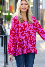 Load image into Gallery viewer, Red &amp; Magenta Floral V Neck Woven Babydoll Top

