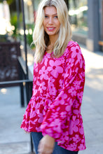 Load image into Gallery viewer, Red &amp; Magenta Floral V Neck Woven Babydoll Top
