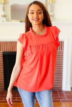 Load image into Gallery viewer, Red-Orange Mock Neck Flutter Sleeve Top
