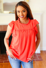 Load image into Gallery viewer, Red-Orange Mock Neck Flutter Sleeve Top
