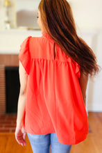 Load image into Gallery viewer, Red-Orange Mock Neck Flutter Sleeve Top
