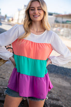 Load image into Gallery viewer, Ivory &amp; Peach Woven Crepe Tiered Blouse
