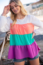 Load image into Gallery viewer, Ivory &amp; Peach Woven Crepe Tiered Blouse

