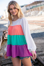 Load image into Gallery viewer, Ivory &amp; Peach Woven Crepe Tiered Blouse
