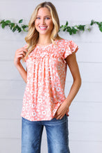 Load image into Gallery viewer, Peach Floral Print Frilled Short Sleeve Yoke Top

