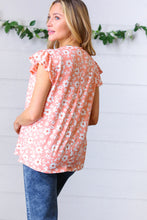 Load image into Gallery viewer, Peach Floral Print Frilled Short Sleeve Yoke Top
