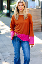 Load image into Gallery viewer, Fuchsia &amp; Rust Color Block Hacci Top
