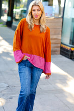Load image into Gallery viewer, Fuchsia &amp; Rust Color Block Hacci Top
