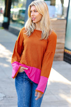 Load image into Gallery viewer, Fuchsia &amp; Rust Color Block Hacci Top
