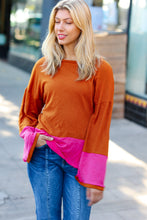 Load image into Gallery viewer, Fuchsia &amp; Rust Color Block Hacci Top
