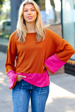 Load image into Gallery viewer, Fuchsia &amp; Rust Color Block Hacci Top
