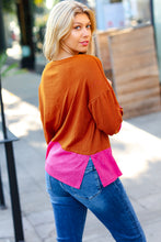 Load image into Gallery viewer, Fuchsia &amp; Rust Color Block Hacci Top
