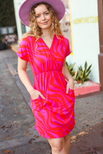 Load image into Gallery viewer, Red &amp; Fuchsia Zebra Surplice V Neck Pocketed Dress
