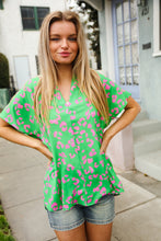 Load image into Gallery viewer, Follow Me Green Animal Print V Neck Short Sleeve Blouse
