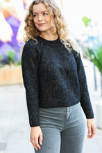 Load image into Gallery viewer, Black Mélange Round Neck Knit Sweater
