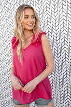 Load image into Gallery viewer, Fuchsia Frill Shoulder Sleeveless Crepe Woven Top
