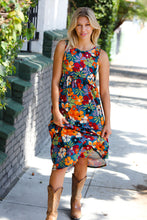 Load image into Gallery viewer, Teal &amp; Maroon Flat Floral  Fit and Flare Sleeveless Maxi Dress
