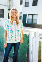 Load image into Gallery viewer, All For Love Mint Jacquard Floral Bubble Sleeve Sweater Top
