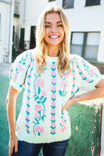 Load image into Gallery viewer, All For Love Mint Jacquard Floral Bubble Sleeve Sweater Top
