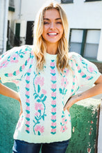Load image into Gallery viewer, All For Love Mint Jacquard Floral Bubble Sleeve Sweater Top
