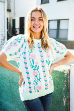 Load image into Gallery viewer, All For Love Mint Jacquard Floral Bubble Sleeve Sweater Top
