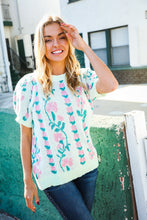 Load image into Gallery viewer, All For Love Mint Jacquard Floral Bubble Sleeve Sweater Top
