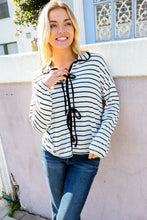 Load image into Gallery viewer, Embrace Joy Black &amp; White Collared Stripe Ribbon Bow Tie Top
