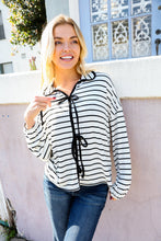 Load image into Gallery viewer, Embrace Joy Black &amp; White Collared Stripe Ribbon Bow Tie Top
