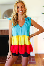 Load image into Gallery viewer, Multicolor Tiered Shoulder Tie Bow Crepe Top
