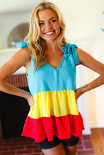 Load image into Gallery viewer, Multicolor Tiered Shoulder Tie Bow Crepe Top
