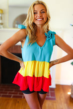 Load image into Gallery viewer, Multicolor Tiered Shoulder Tie Bow Crepe Top
