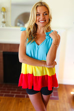 Load image into Gallery viewer, Multicolor Tiered Shoulder Tie Bow Crepe Top
