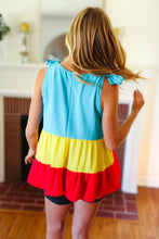 Load image into Gallery viewer, Multicolor Tiered Shoulder Tie Bow Crepe Top
