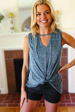 Load image into Gallery viewer, Blue Two-Tone Sweater Knit Cut Out Neck Top

