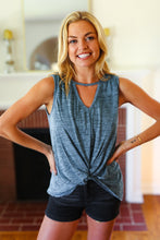 Load image into Gallery viewer, Blue Two-Tone Sweater Knit Cut Out Neck Top
