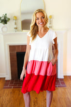 Load image into Gallery viewer, Peach &amp; Cherry Red Tiered Frill Sleeve Midi Dress
