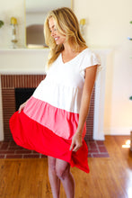 Load image into Gallery viewer, Peach &amp; Cherry Red Tiered Frill Sleeve Midi Dress
