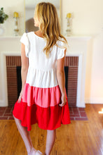 Load image into Gallery viewer, Peach &amp; Cherry Red Tiered Frill Sleeve Midi Dress
