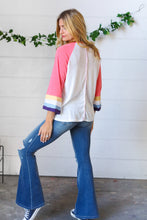 Load image into Gallery viewer, Pink Pointelle Color Block Wide Sleeve Pullover
