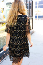 Load image into Gallery viewer, Feeling The Love Black &amp; Gold Diamond Pattern Sequin Fringe Dress
