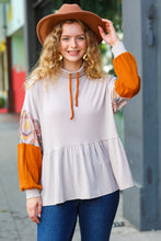 Load image into Gallery viewer, Taupe &amp; Rust Turtleneck Babydoll Terry Top

