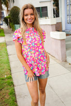 Load image into Gallery viewer, Feeling Femme in Pink Floral Print Frill Mock Neck Blouse
