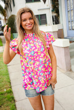 Load image into Gallery viewer, Feeling Femme in Pink Floral Print Frill Mock Neck Blouse
