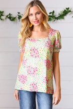 Load image into Gallery viewer, Canary/Mint Floral Square Neck Bubble Sleeve Top

