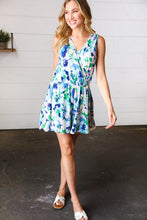 Load image into Gallery viewer, Lovely In Green &amp; Blue Floral Sleeveless Surplice Romper

